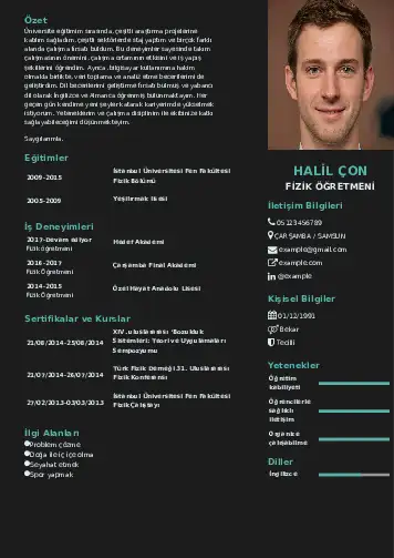 Fizik Öğretmeni CV Örnekleri cv indir